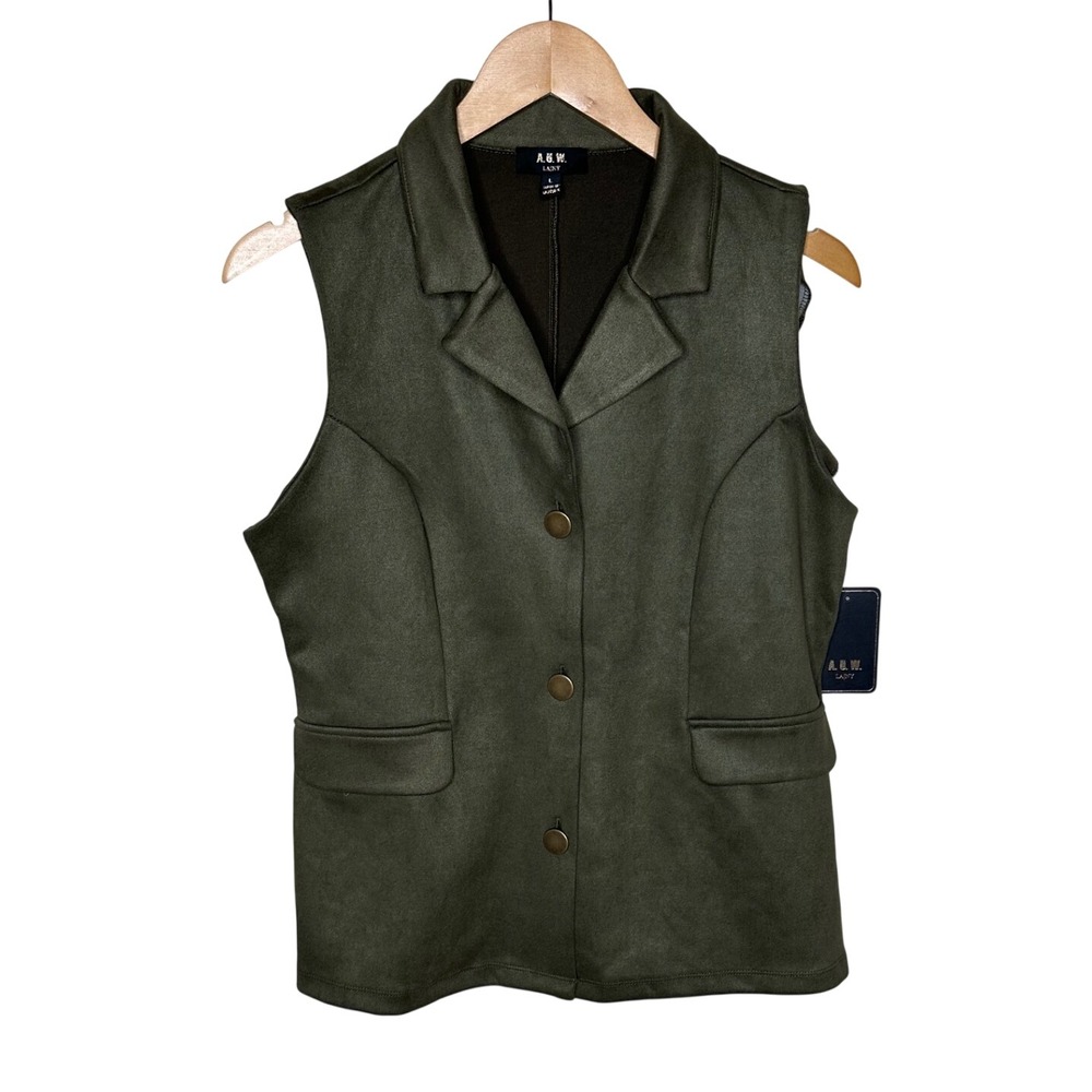 NWT Women's AUW Lainy Tailored Blazer Waistcoat Vest size Large Olive Green